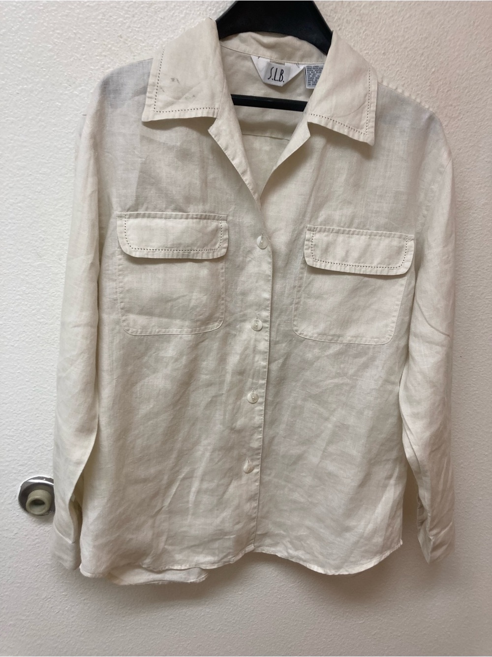 S.L.B. cream linen shirt with eyelet detailing (L)